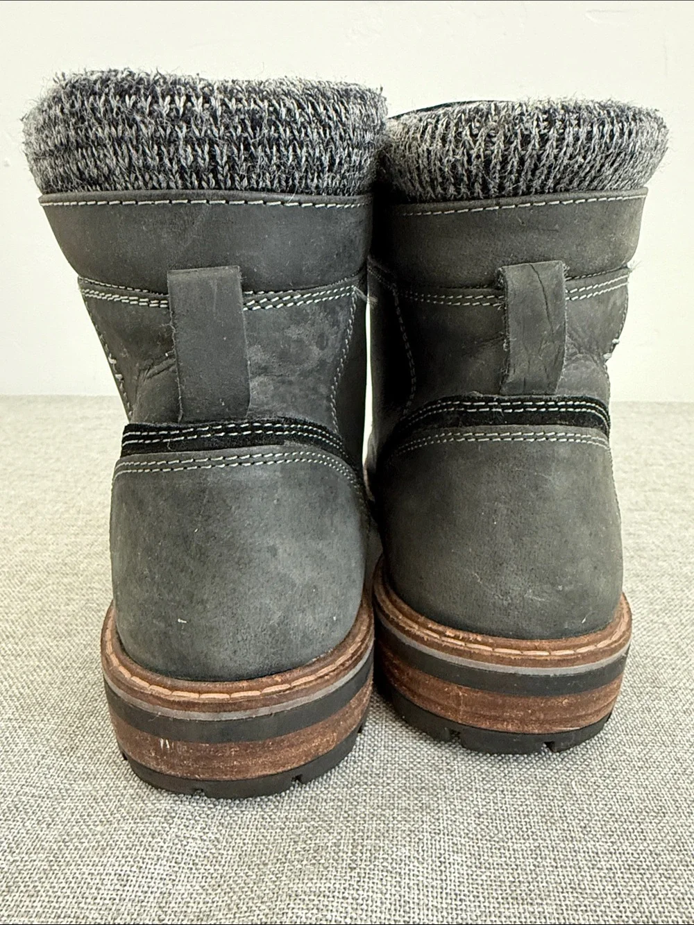 Franco Fortini Charcoal leather Lace-Up Knit-Collar Ankle Boots